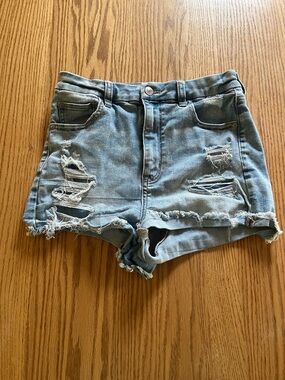 American Eagle Curvy Hi-Rise Shortie Denim Shorts Size 8 29W Super Stretch Distr